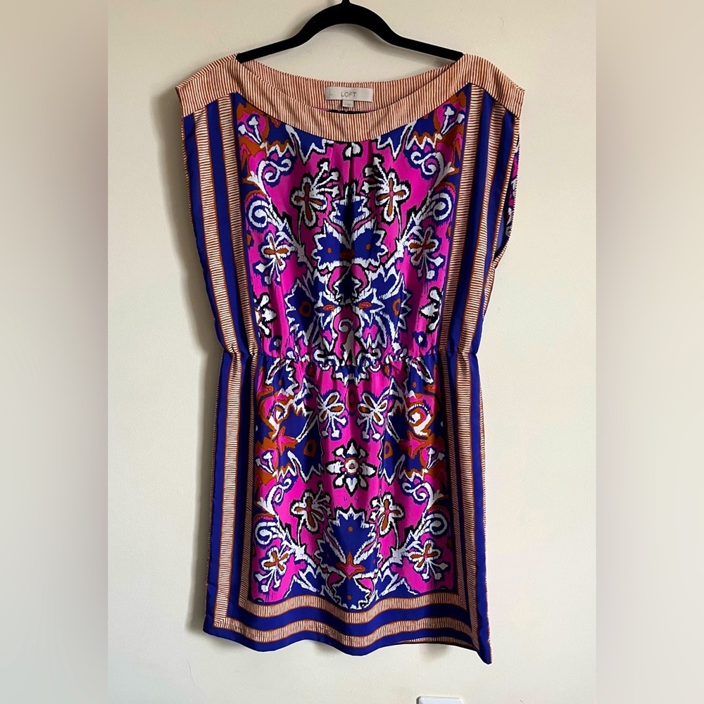 Ann Taylor Loft Mod Vibrant Short Scarf Motif Dress Size Medium EUC